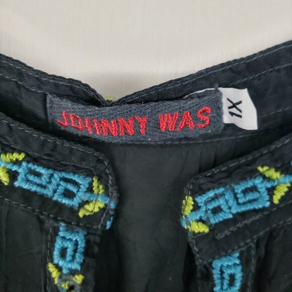 Johnny Was Embroidered Popover Top Black Rayon Multicolor Floral Womens Size 1X - Picture 5 of 12